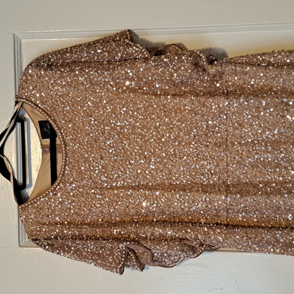 EUC Women's Adrianna Papell Flutter Sleeve Sequin/Beaded Dress - Picture 11 of 12
